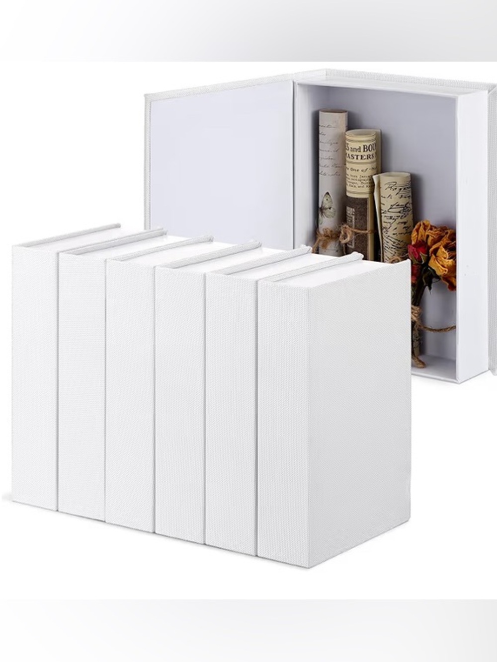 5 White Decorative Books Storage Box Set - Invisible Safe Books